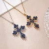 New copper-plated real gold cross necklace jewelry for cross-border trade in Europe and America, simple pendant, Southeast Asian trend, versatile, set with colorful zircon details Picture